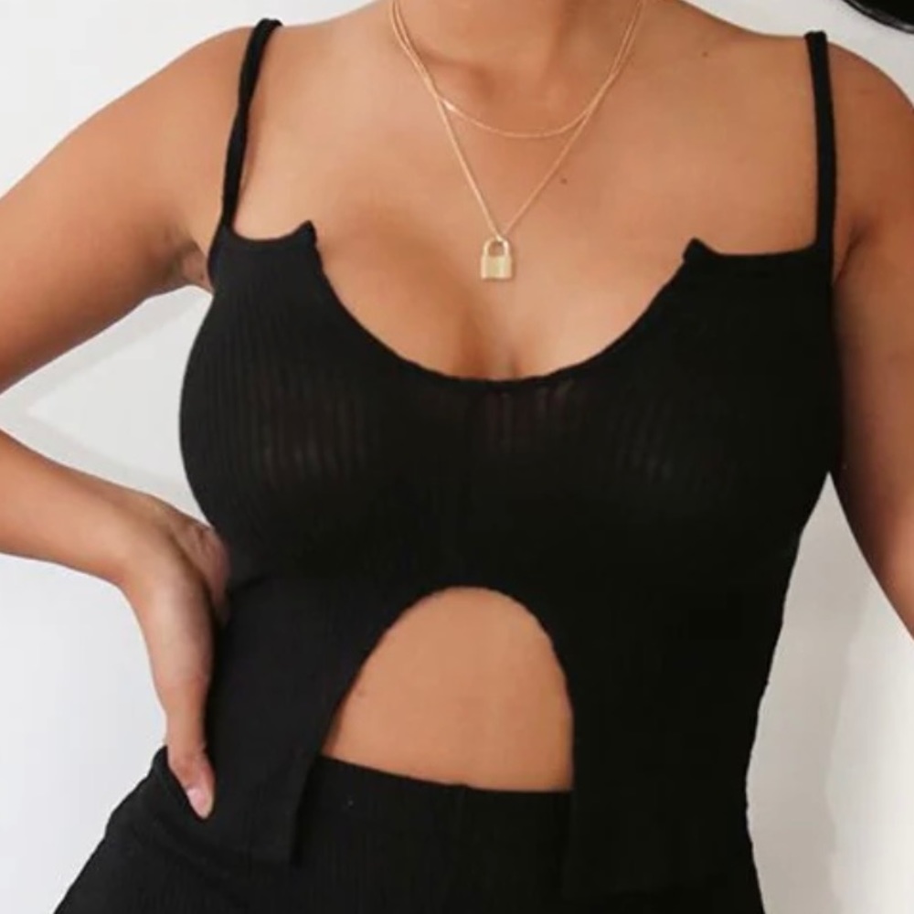 cut out black spaghetti strap